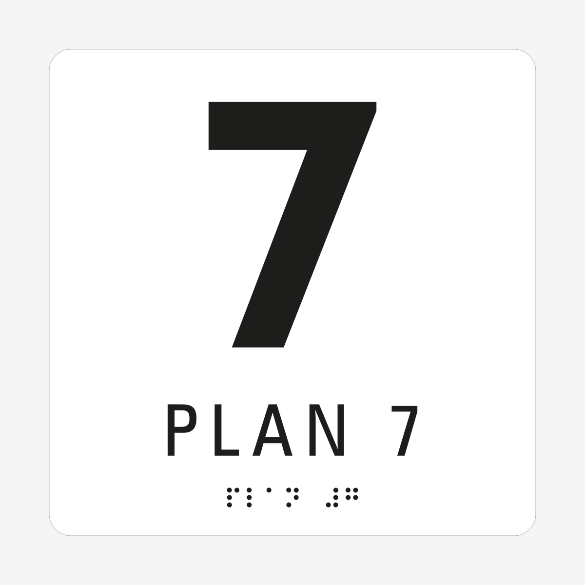 Plan 7, vit med svart text