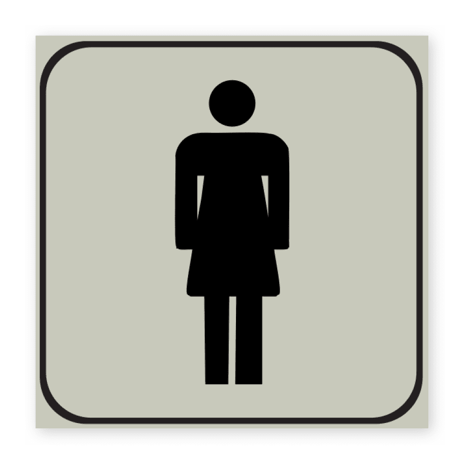 Damer-skylten har storleken 100x100mm och tillverkas i materialet Akryl frostad 5mm. Denna standardskylt kan anpassas så att du kan skapa din egen version av skylten.